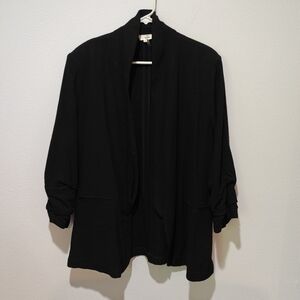 Entro Linen Blend Cardigan XL 3/4 Sleeve Black Shoulder Pads Lightweight